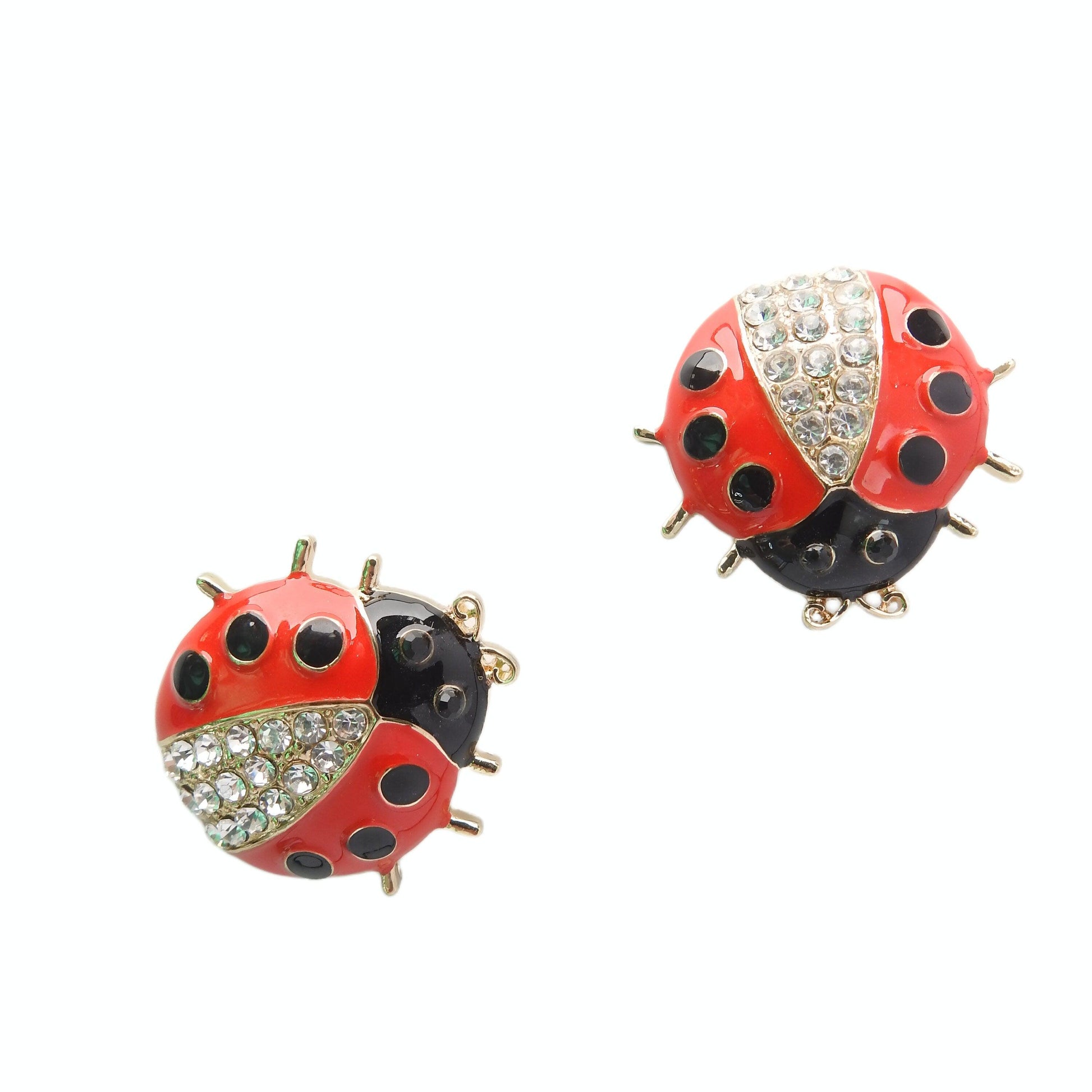 Red and black decorative ladybug buttons snap. Lot of 2. 30 mm. Ideal for lady bug snaps jewelry, insect-inspired fashion or fancy costume
