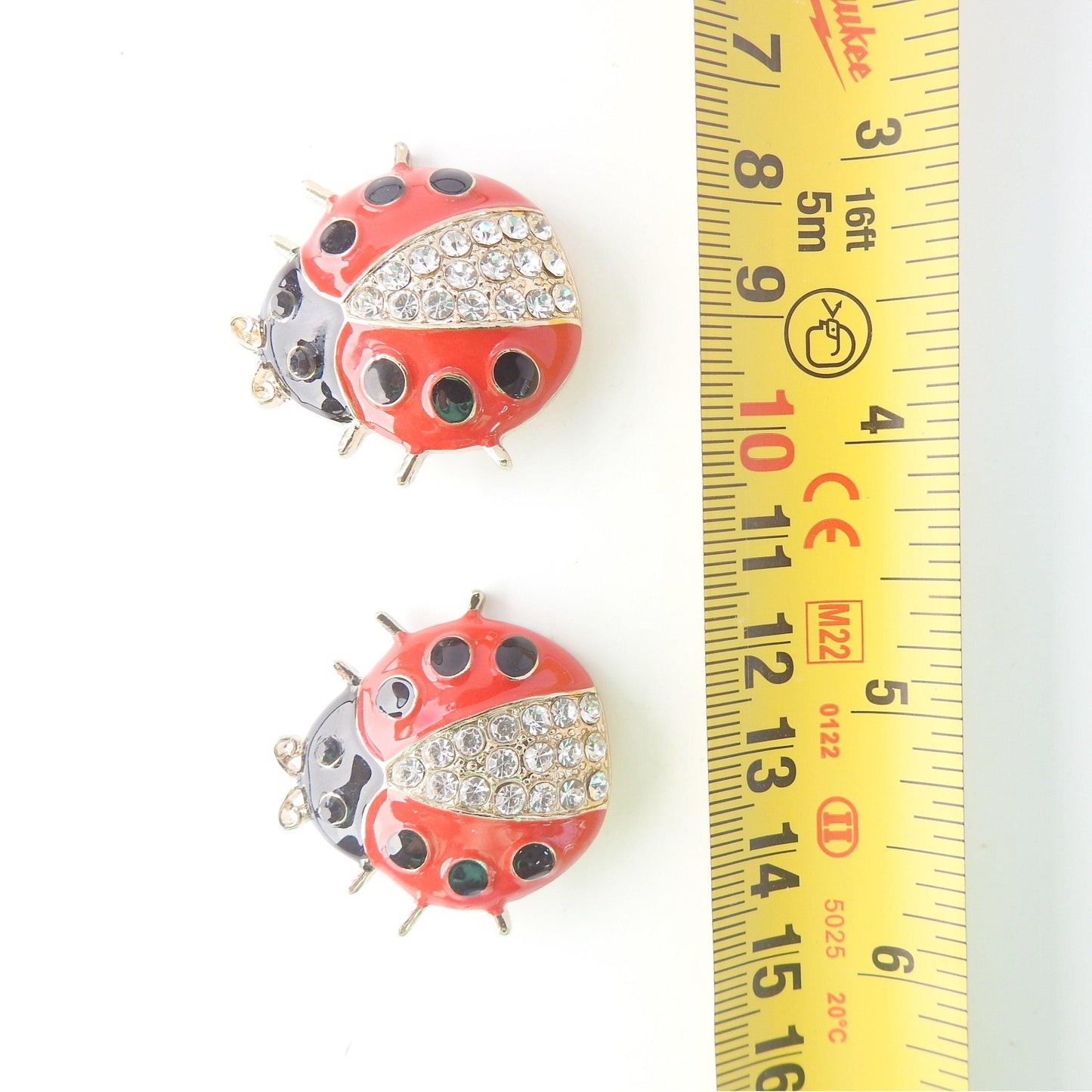 Red and black decorative ladybug buttons snap. Lot of 2. 30 mm. Ideal for lady bug snaps jewelry, insect-inspired fashion or fancy costume