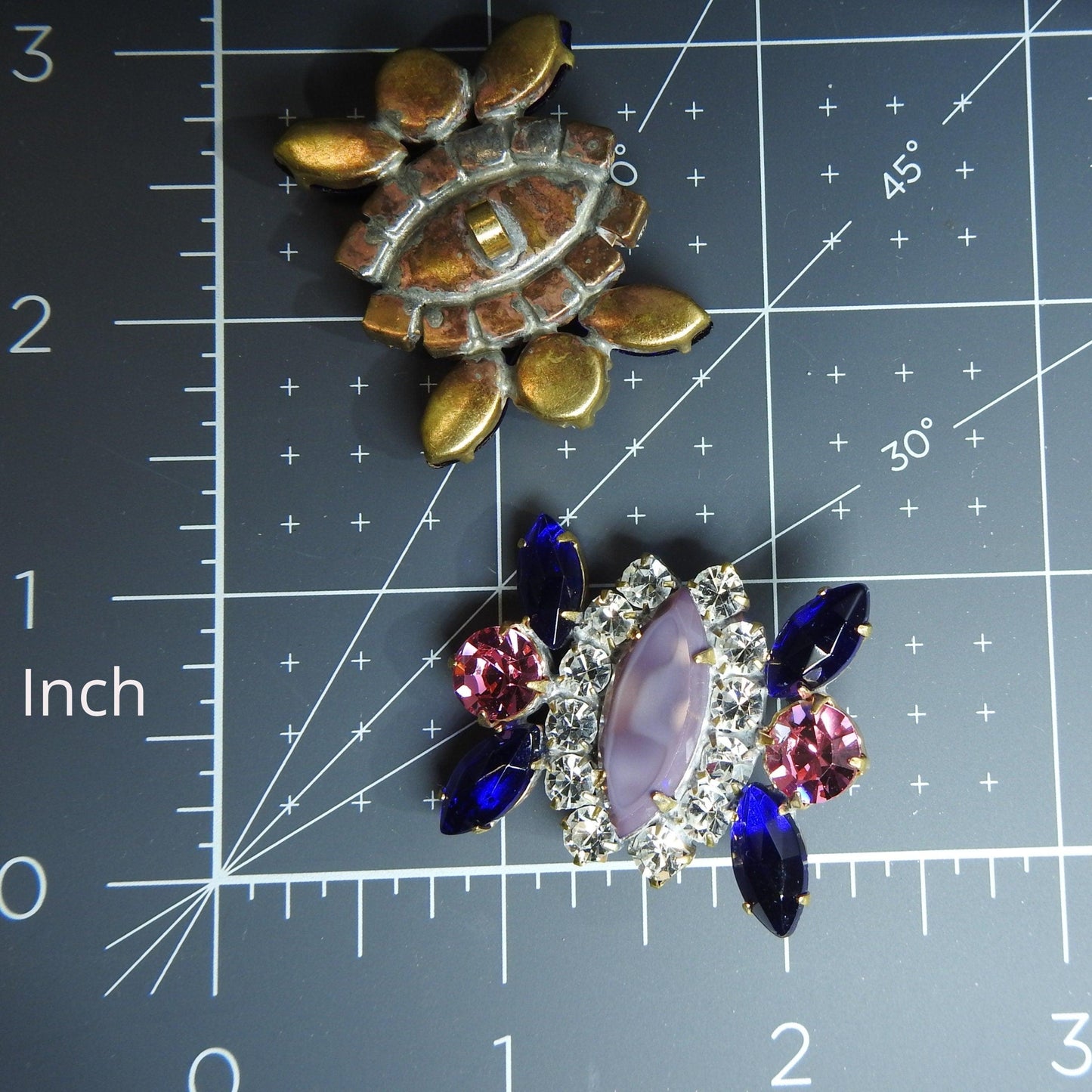 Large Czech glass shank buttons jewels for sewing with purple blue glowing crystal rhinestones for button bouquet designers & jewelry makers