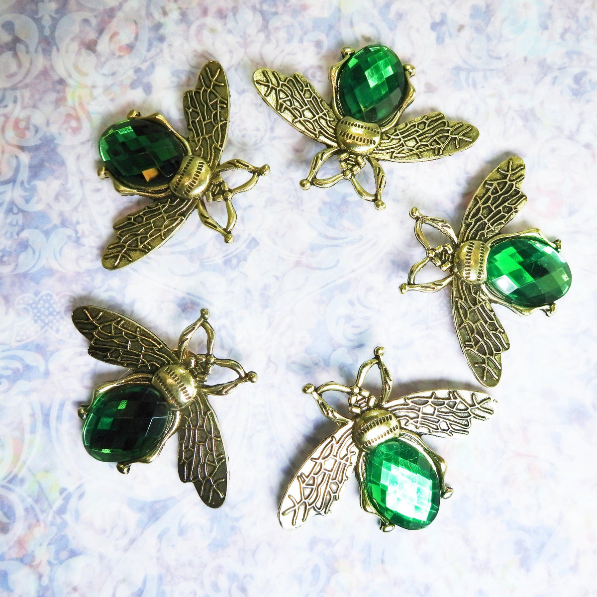 Large green rhinestone bee buttons