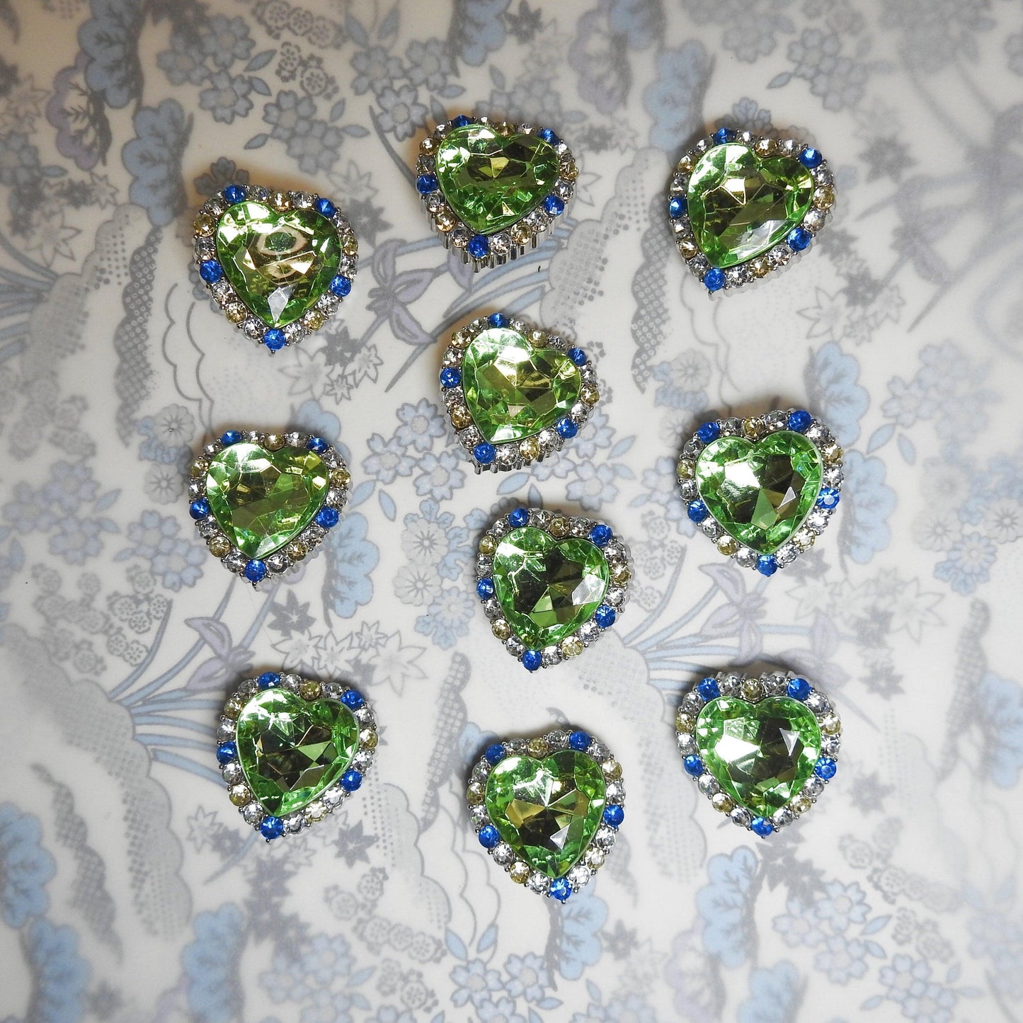 large heart green rhinestone buttons