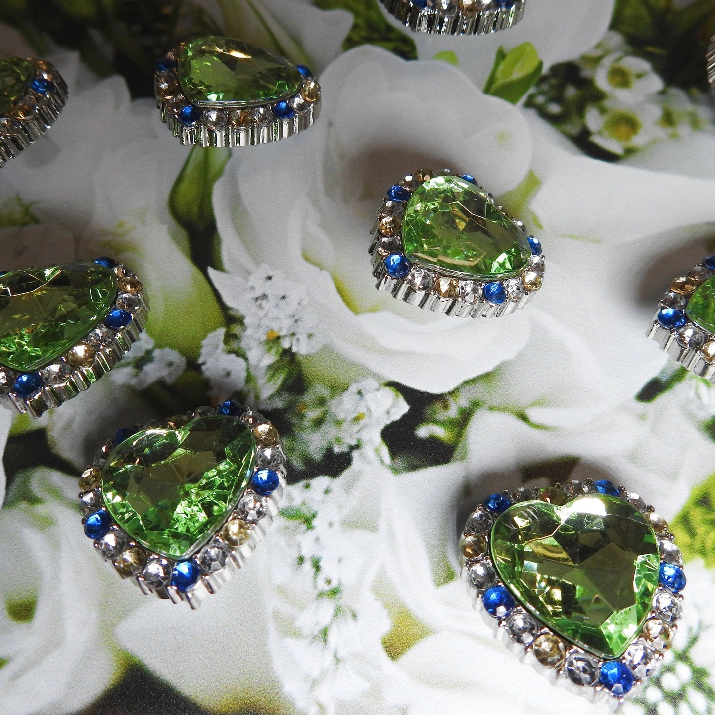 green crystal buttons
