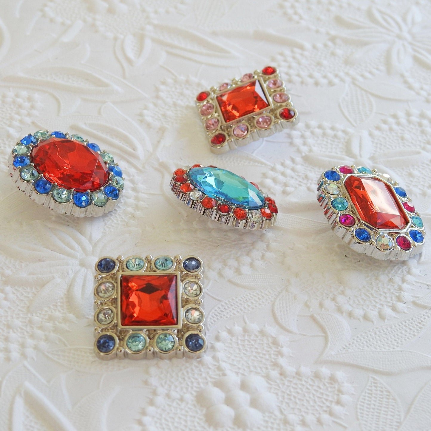 Large rhinestone buttons for bracelet making, fancy sewing themed gift, decorative buttons, assorted buttons, gifts for sewers | lot of 5