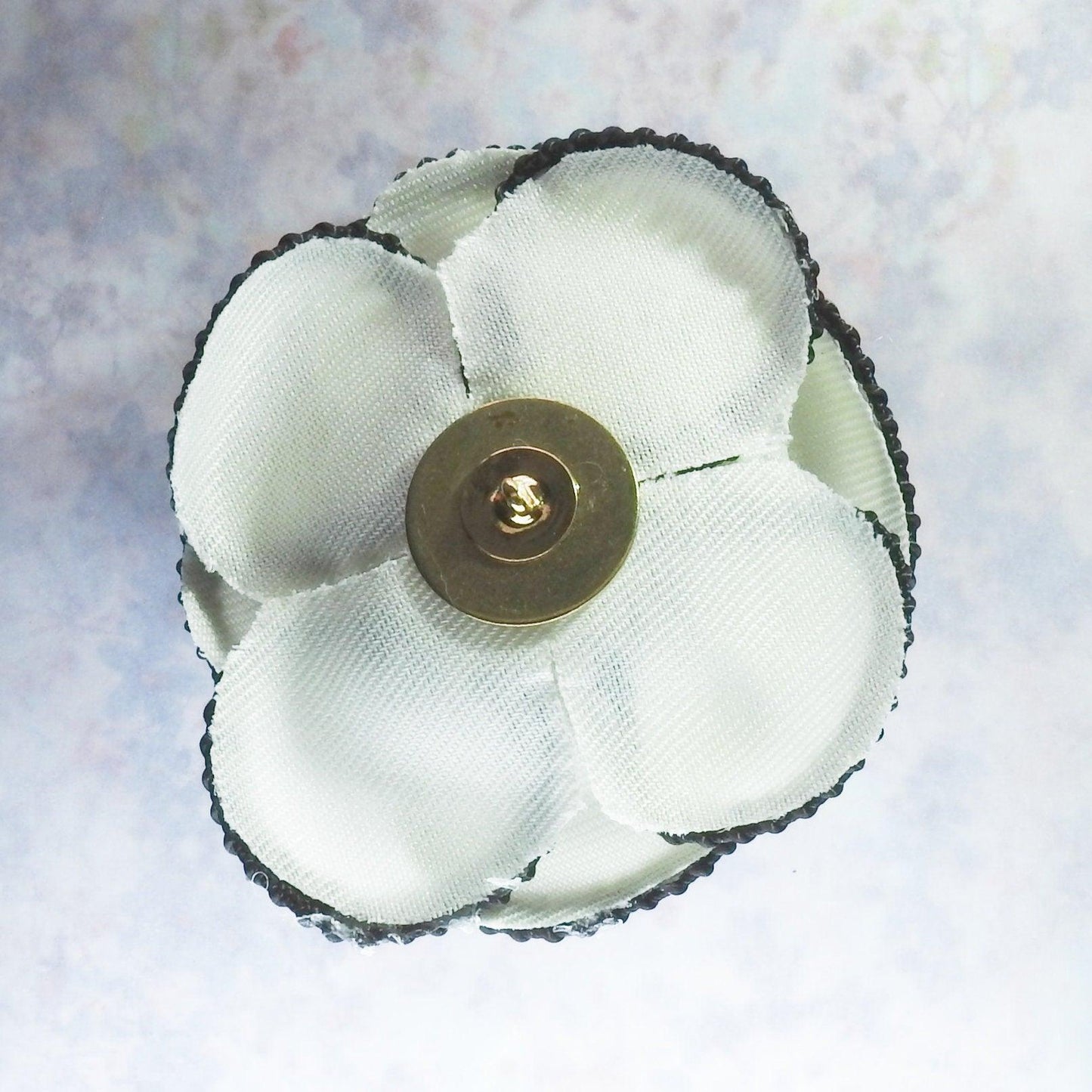 One flower camelia CC buttons made from white black elegant fabric, for making home decor arrangements, french chic floral wedding bouquet