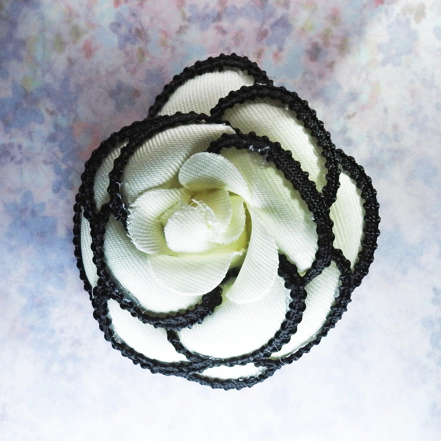 One flower camelia CC buttons made from white black elegant fabric, for making home decor arrangements, french chic floral wedding bouquet