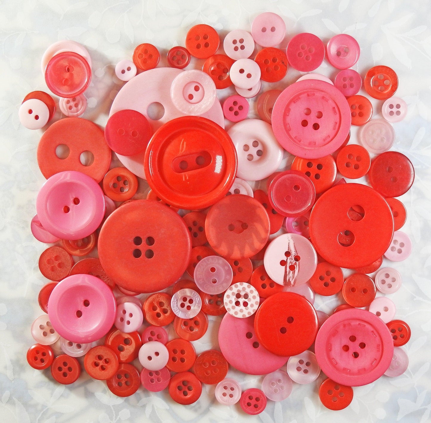 Mixed lot of pink light buttons, red sewing buttons in many styles and colors for button bouquet, headband, hair accessories embellishments