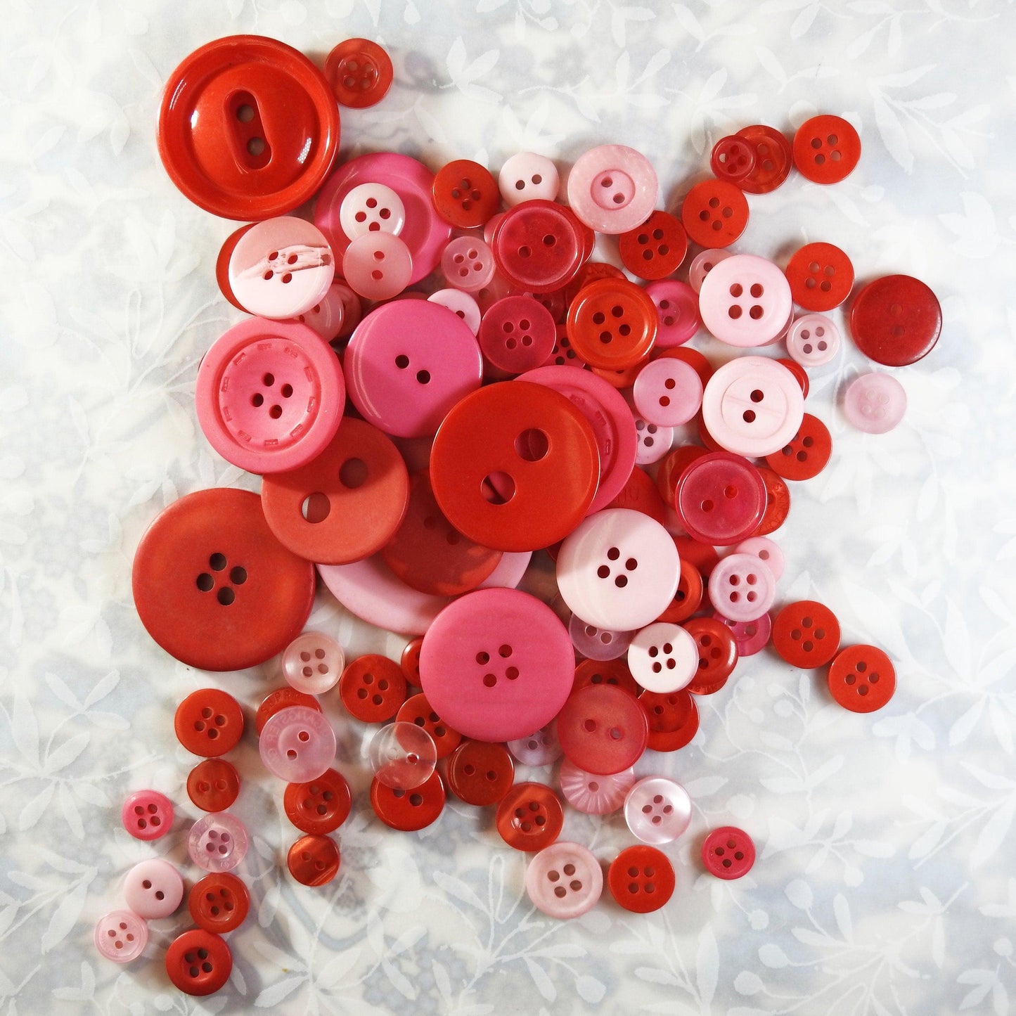 Mixed lot of pink light buttons, red sewing buttons in many styles and colors for button bouquet, headband, hair accessories embellishments