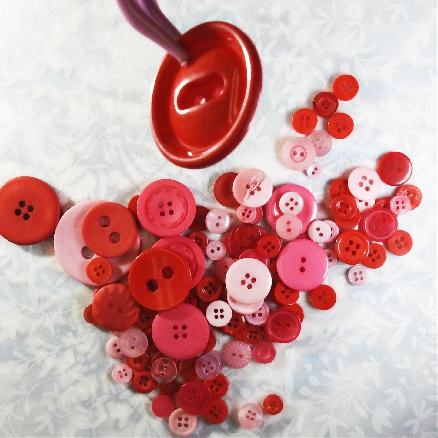 Mixed lot of pink light buttons, red sewing buttons in many styles and colors for button bouquet, headband, hair accessories embellishments