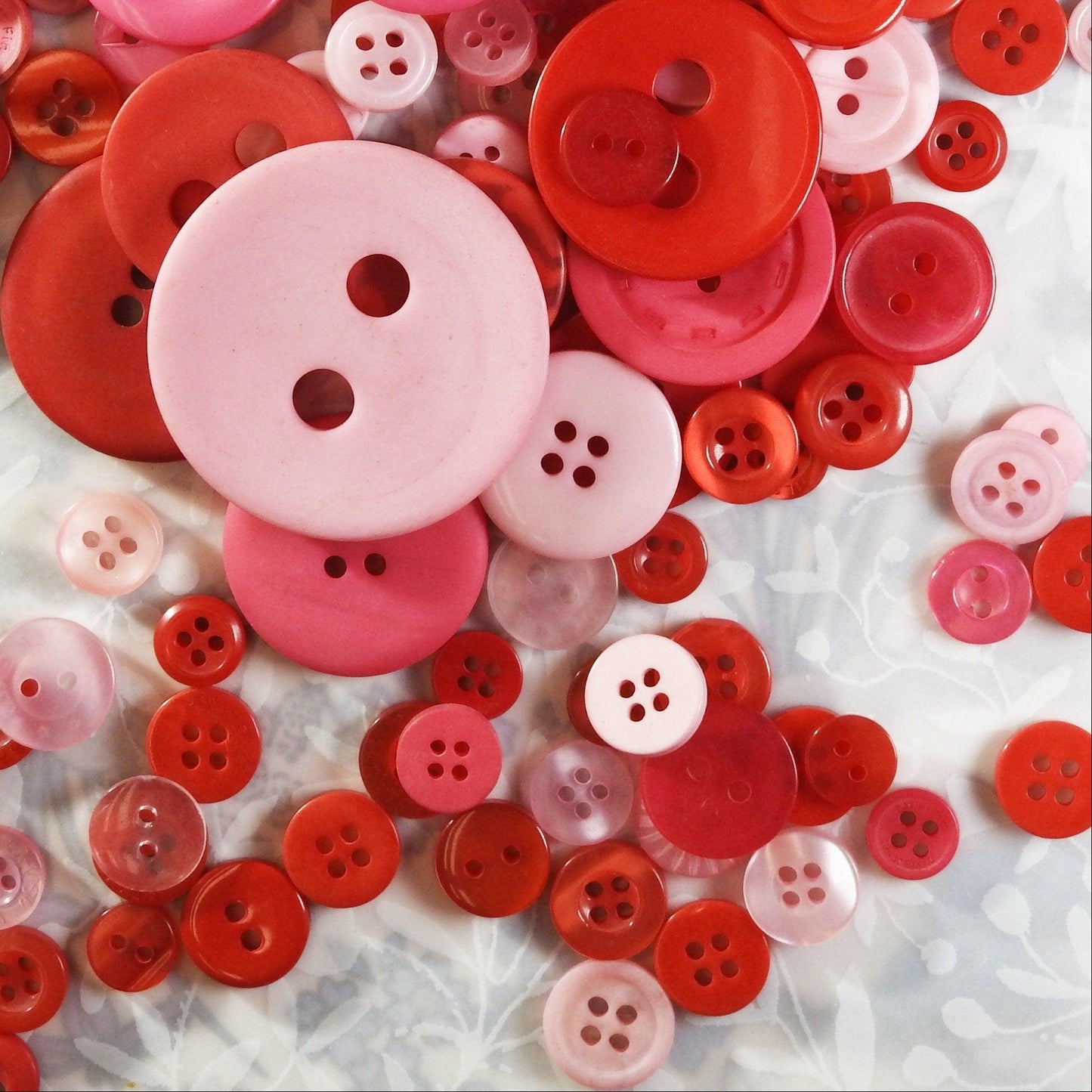 Mixed lot of pink light buttons, red sewing buttons in many styles and colors for button bouquet, headband, hair accessories embellishments