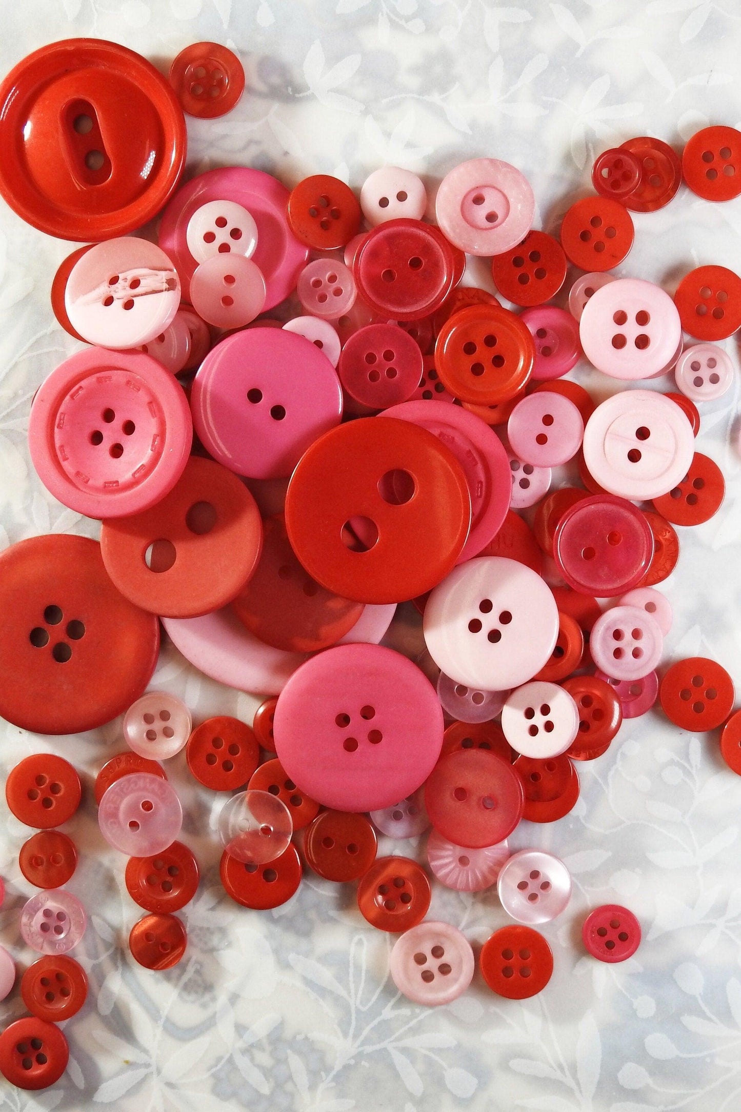 Mixed lot of pink light buttons, red sewing buttons in many styles and colors for button bouquet, headband, hair accessories embellishments