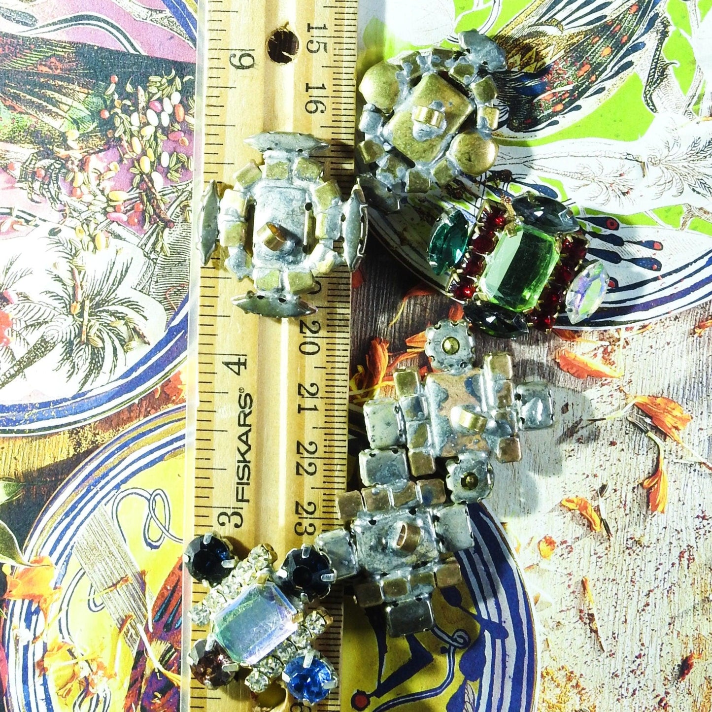 Lot of 8 fancy glass shank buttons, handmade with genuine Czech crystals. Good for sewing and jewelry making. For creators and designers.