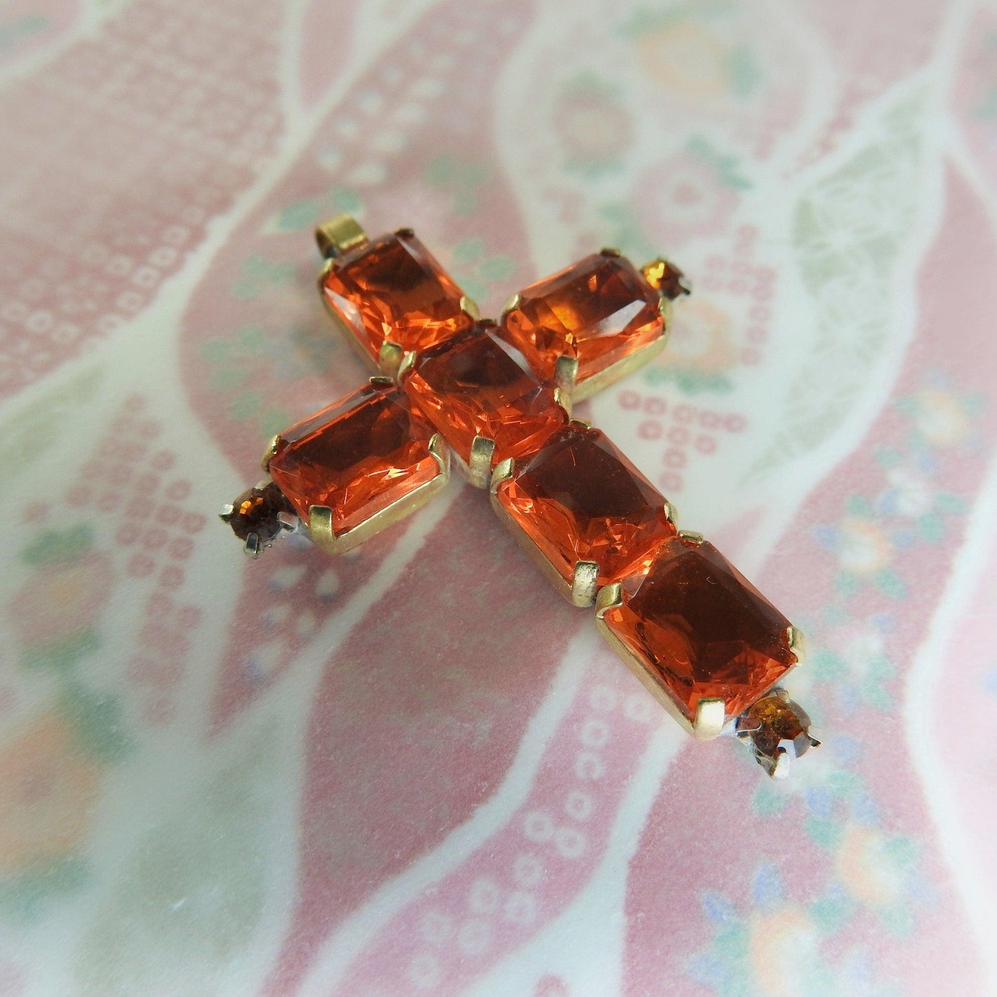 Orange glass pendant for necklace diy, catholic roman cross jewelry, unique catholic jewelry, crystal glass cross ornament, baptism gifts