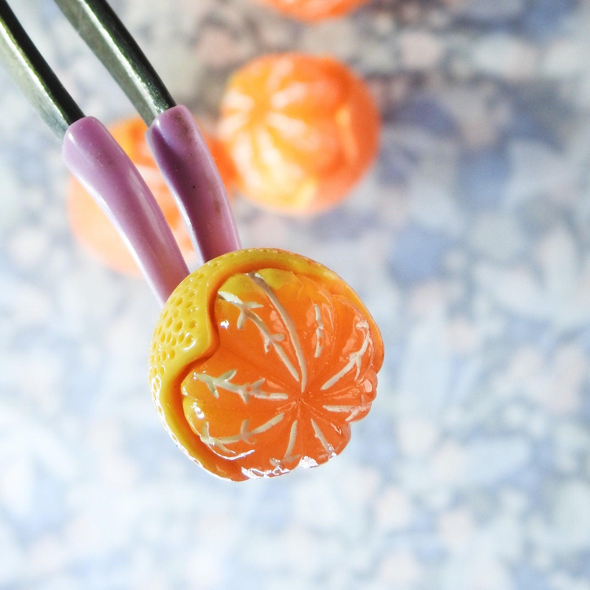5 Fruit orange shaped buttons with a shank for sewing, making colorful charm bracelet jewelry, colored DIY or cute fun crafts for teenagers