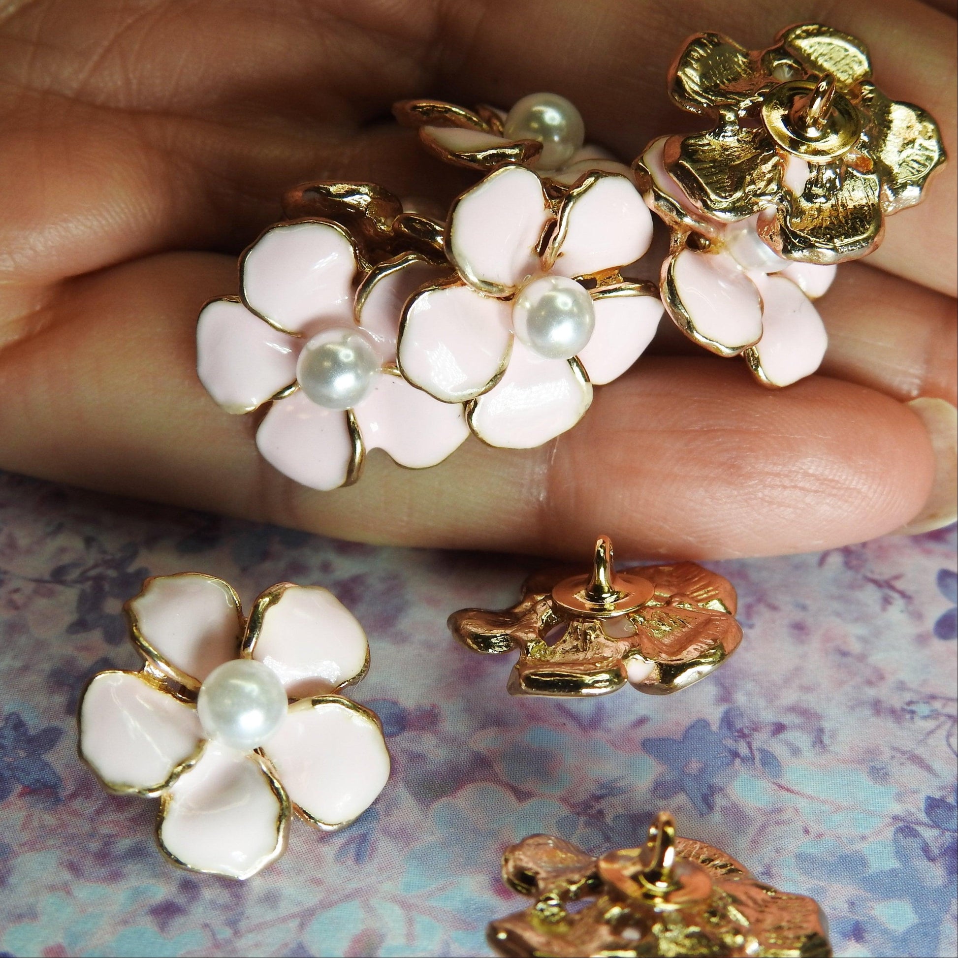 pink and white flower buttons