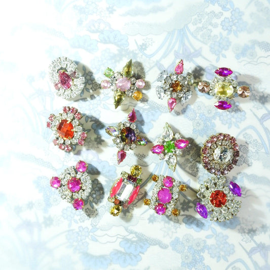 Pink rhinestone glass buttons with shank for jewelry; sewing on knitted garments, crochet projects, leather belts, fancy dresses. Lot of 12