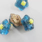 Set of 4 Teal Blue Vintage Flower Buttons with Yellow Cabochon Center – Decorative Shank Buttons for Sewing