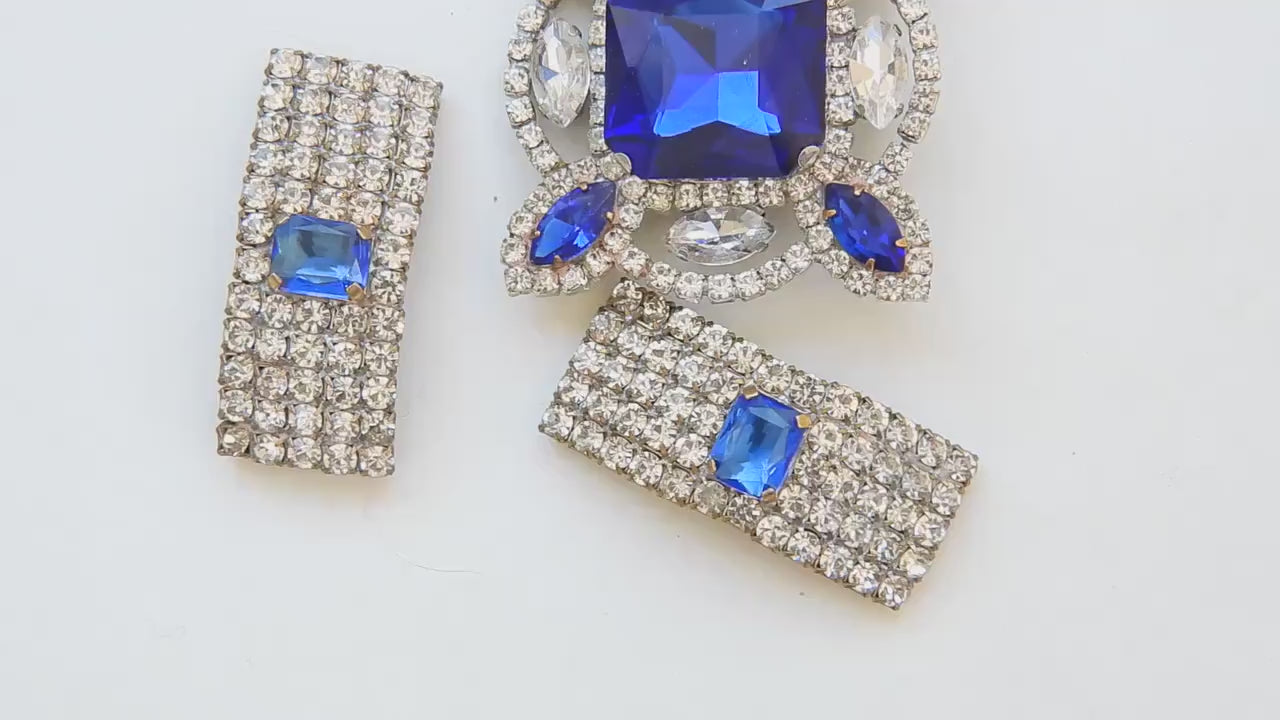 Sold Large Blue Rhinestone Bracelet Earrings Set