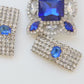 Royal Blue Czech rhinestone jewelry set with a cute Czechoslovakia glass brooch and a pair of big clip on earrings. Set for two pieces