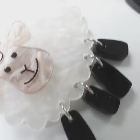 Cute Sheep Earrings Clip on | Long Playful non-pierced earring pair | White and Black