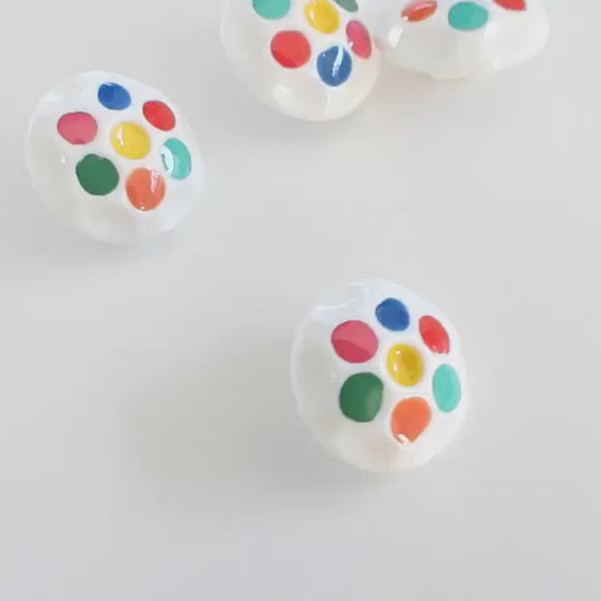 Set of 4 vintage 1980s buttons with colorful dots. Lightweight