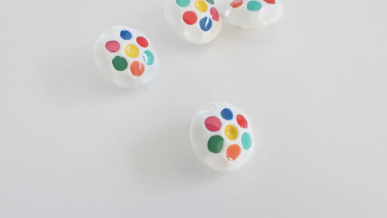 Set of 4 vintage 1980s buttons with colorful dots. Lightweight