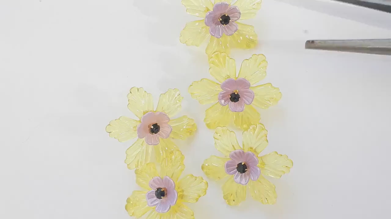 Fancy Flower Shaped with a shank - Purple and Lemon Yellow Buttons for Sewing on garments and accessories -  Assorted