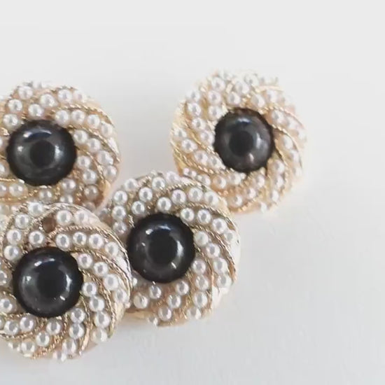 Chic black and gold buttons with tiny pearls—Nice for decorating blouses