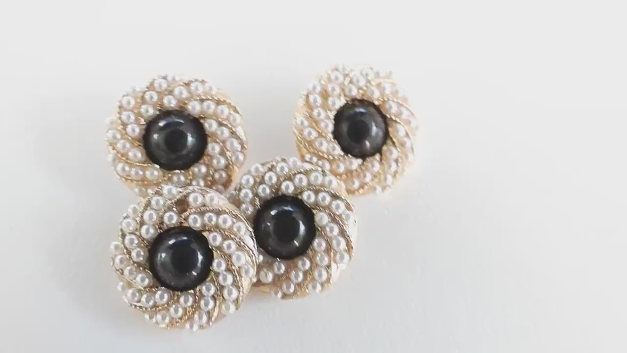 Chic black and gold buttons with tiny pearls—Nice for decorating blouses