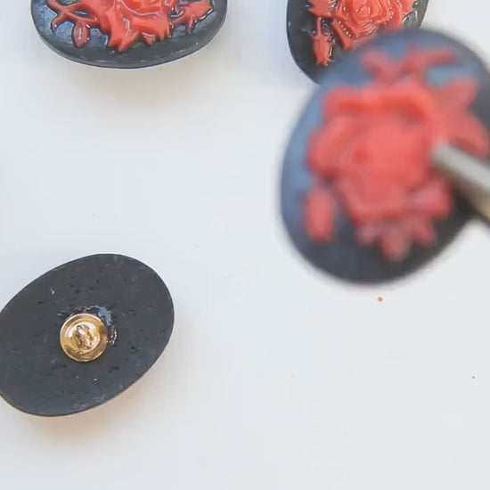 Black Red Flower Buttons cameo | Vintage inspired