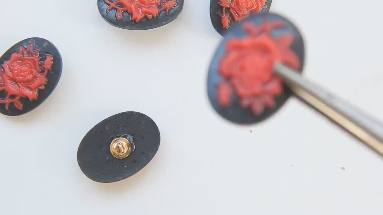 Black Red Flower Buttons cameo | Vintage inspired