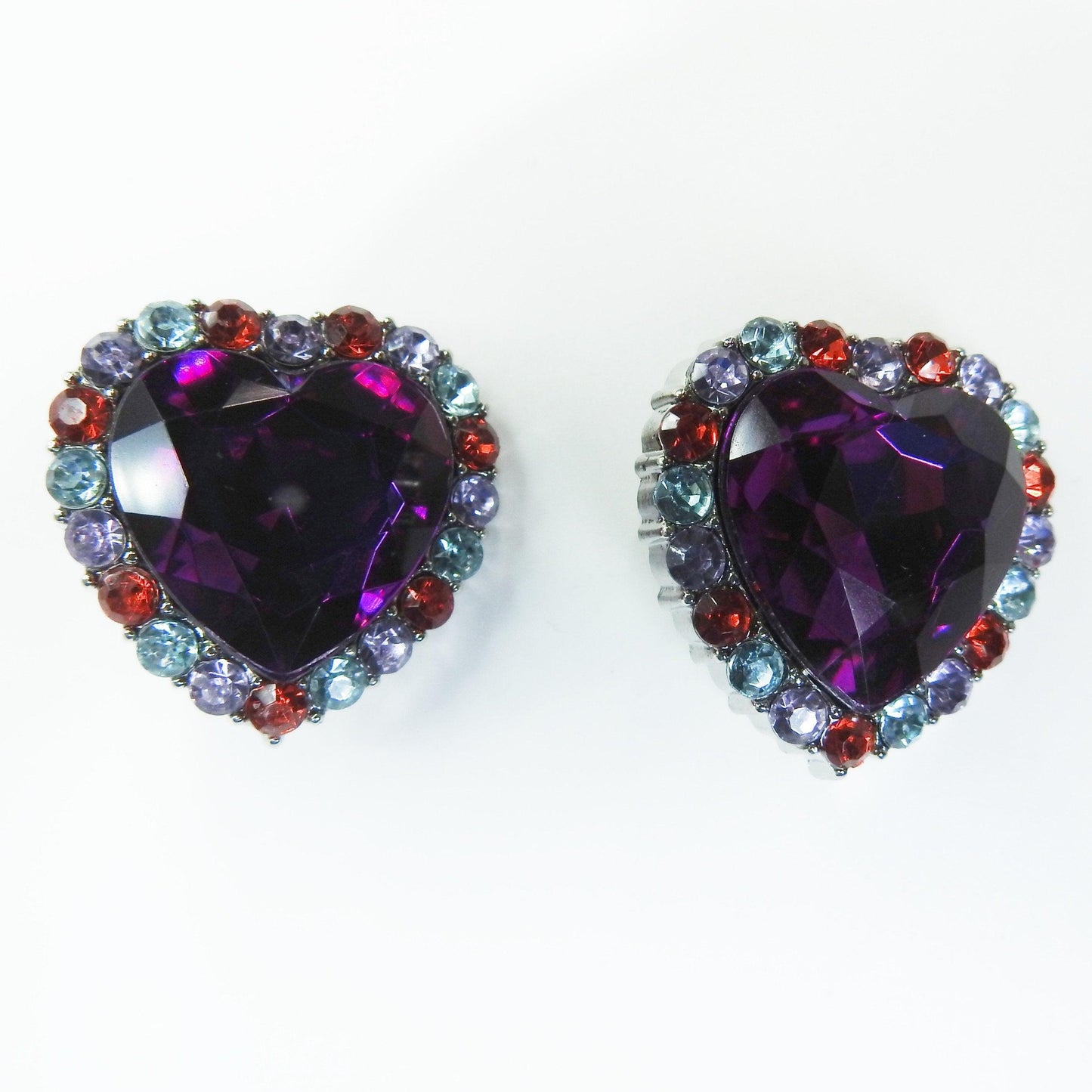 Rhinestone buttons purple heart, large and eye-catching - 30 mm - Lot of 2