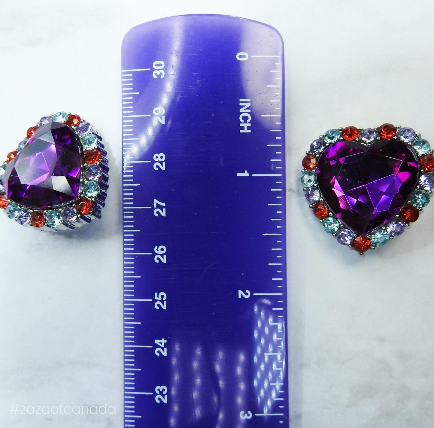 Rhinestone buttons purple heart, large and eye-catching - 30 mm - Lot of 2