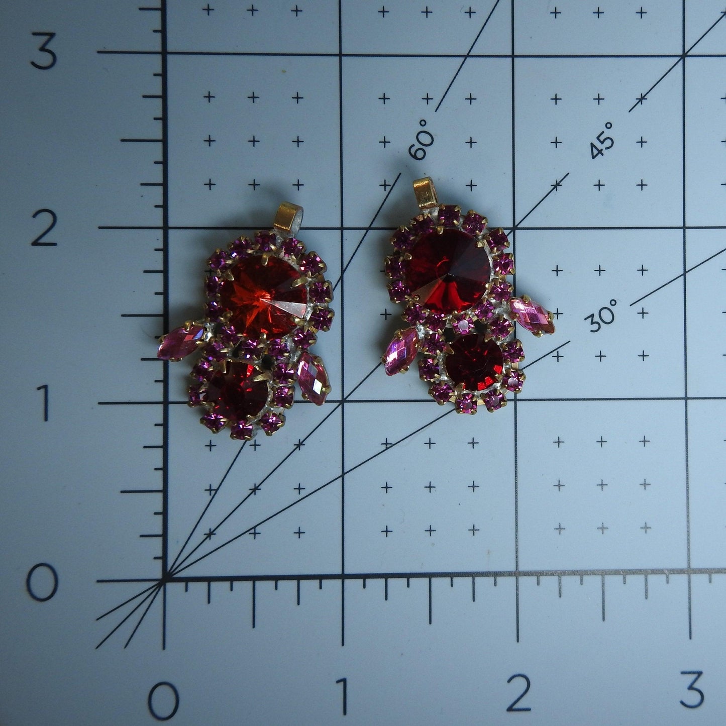 Rhinestone charms for earrings and bracelet, red jewelry findings for unique DIY jewelry projects, Shiny bohemian charm | Lot of 2, 35x25 mm