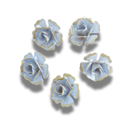 Set of 5 rose-shaped buttons, light blue. For sewing, crafts, home decoration, jewelry making. With a shank back for easy attachment, 10 mm