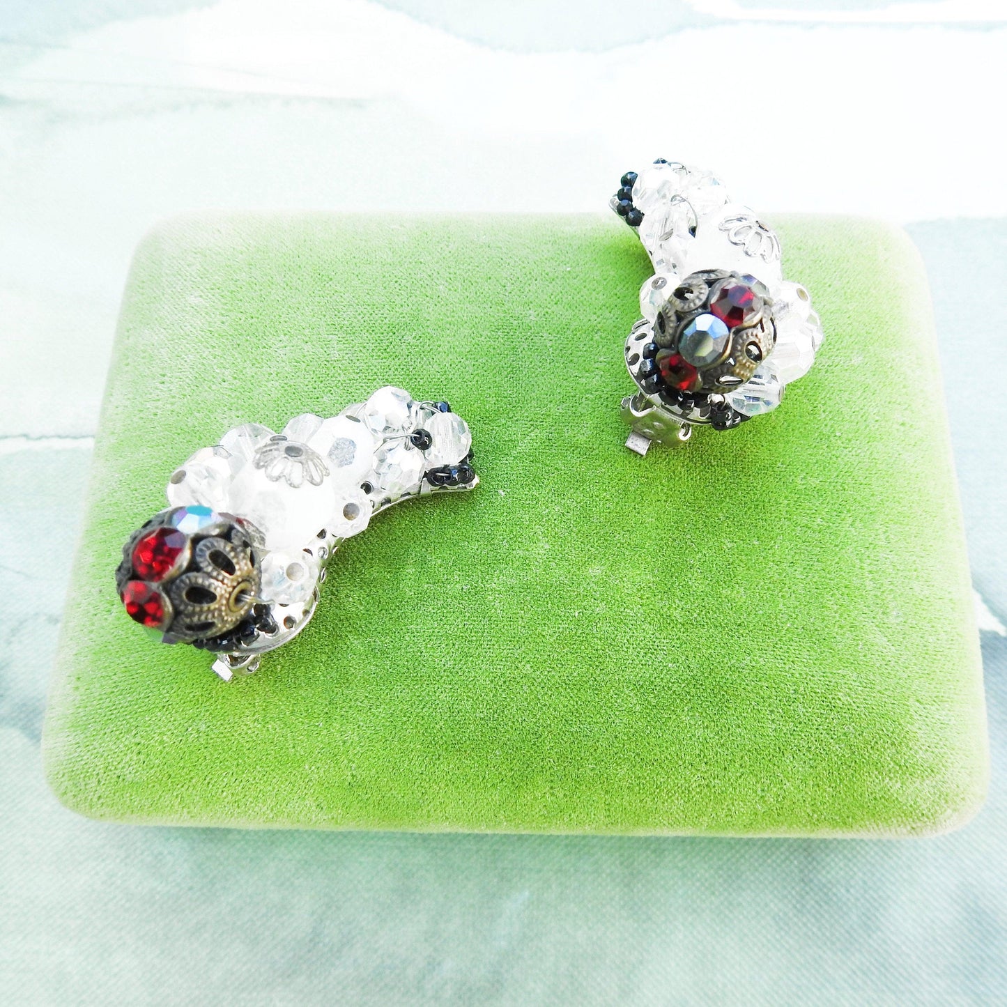 Unusual clip earrings for women, vintage with beaded cluster design.