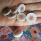 Vintage buttons set for sewing, white, textured and round, for a cardigan, women's jacket, old fashioned clutch bag or accessories, lot of 7