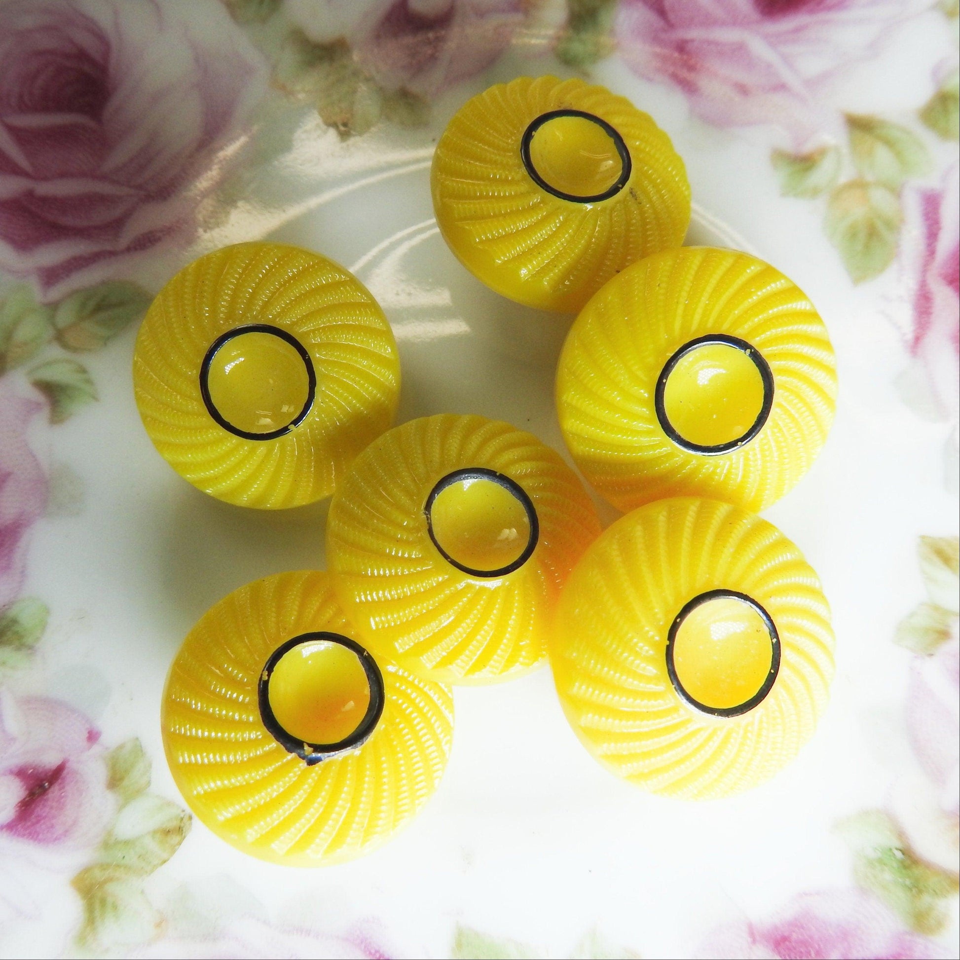 yellow vintage glass buttons for sale