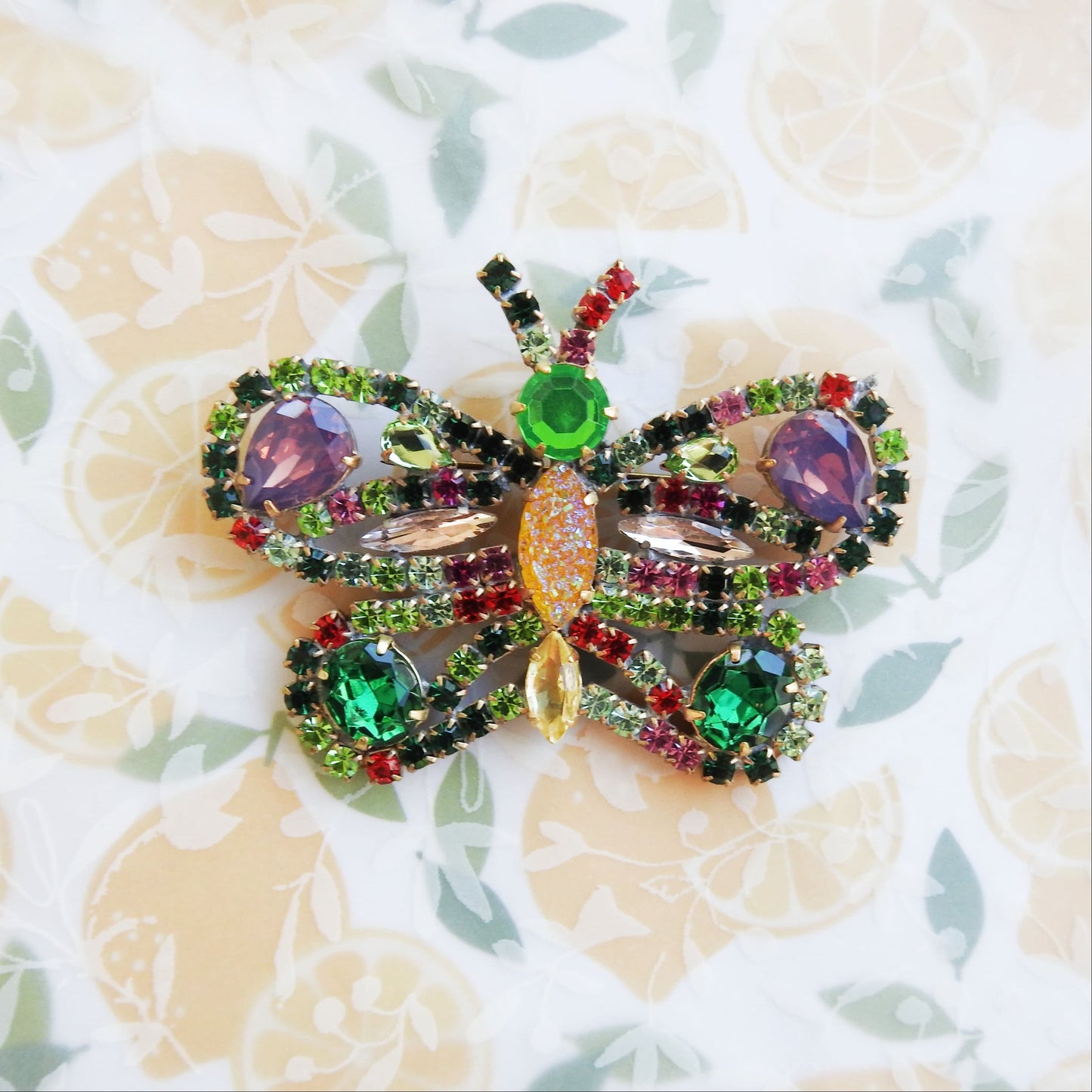 Iridescent Rhinestone Brooch, made from vintage Czech glass. green insect jewelry for women. Bumblebee Insect Anniversary Gift for her
