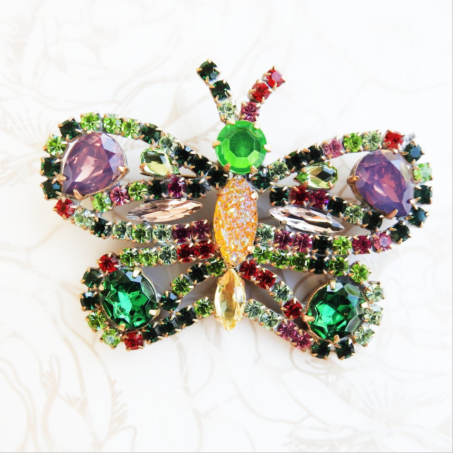 Iridescent Rhinestone Brooch, made from vintage Czech glass. green insect jewelry for women. Bumblebee Insect Anniversary Gift for her