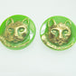 Green Czech Glass Buttons with Cat Design - Antique Style