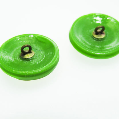 Green Czech Glass Buttons with Cat Design - Antique Style