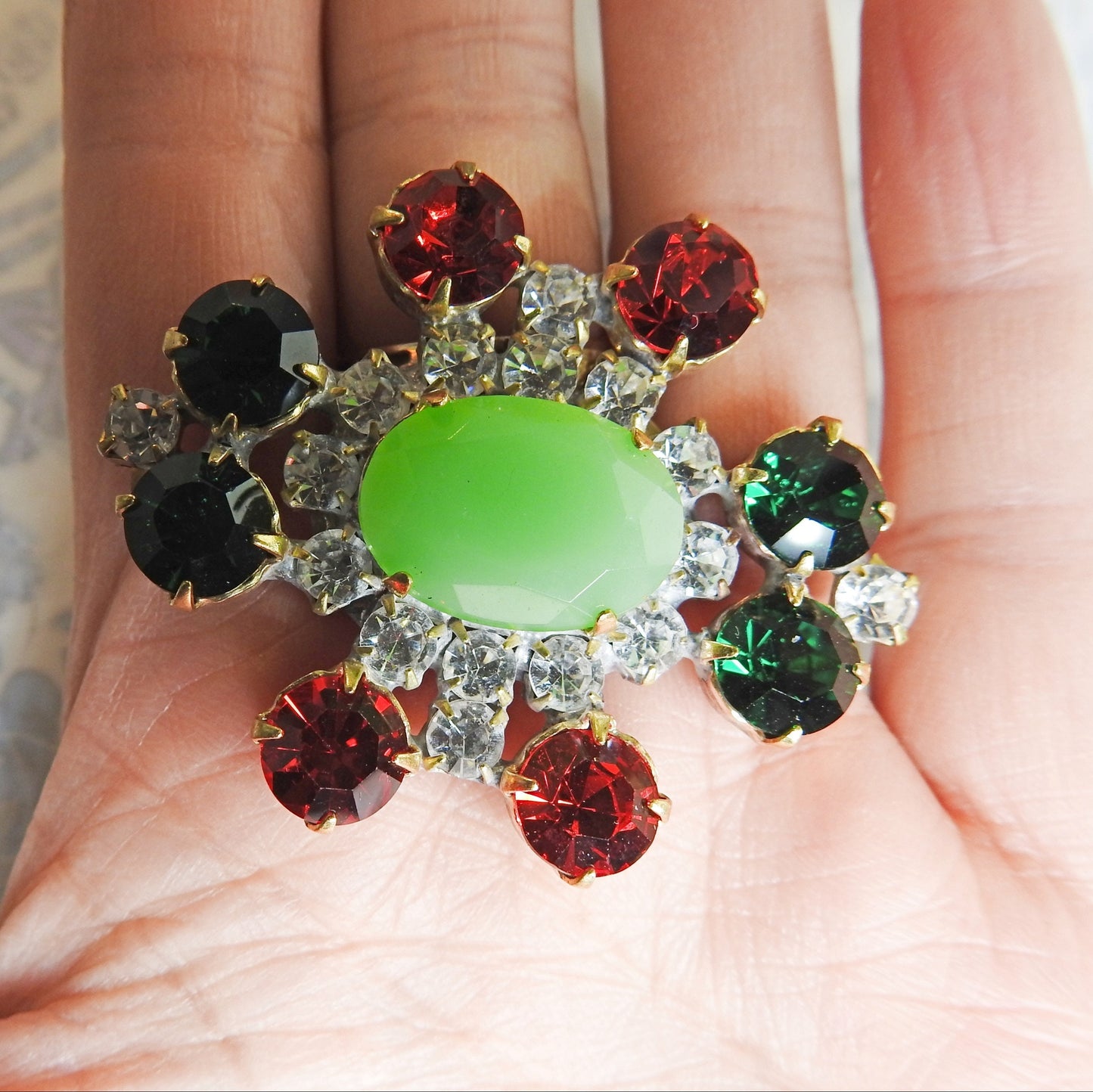 Green rhinestone glass button