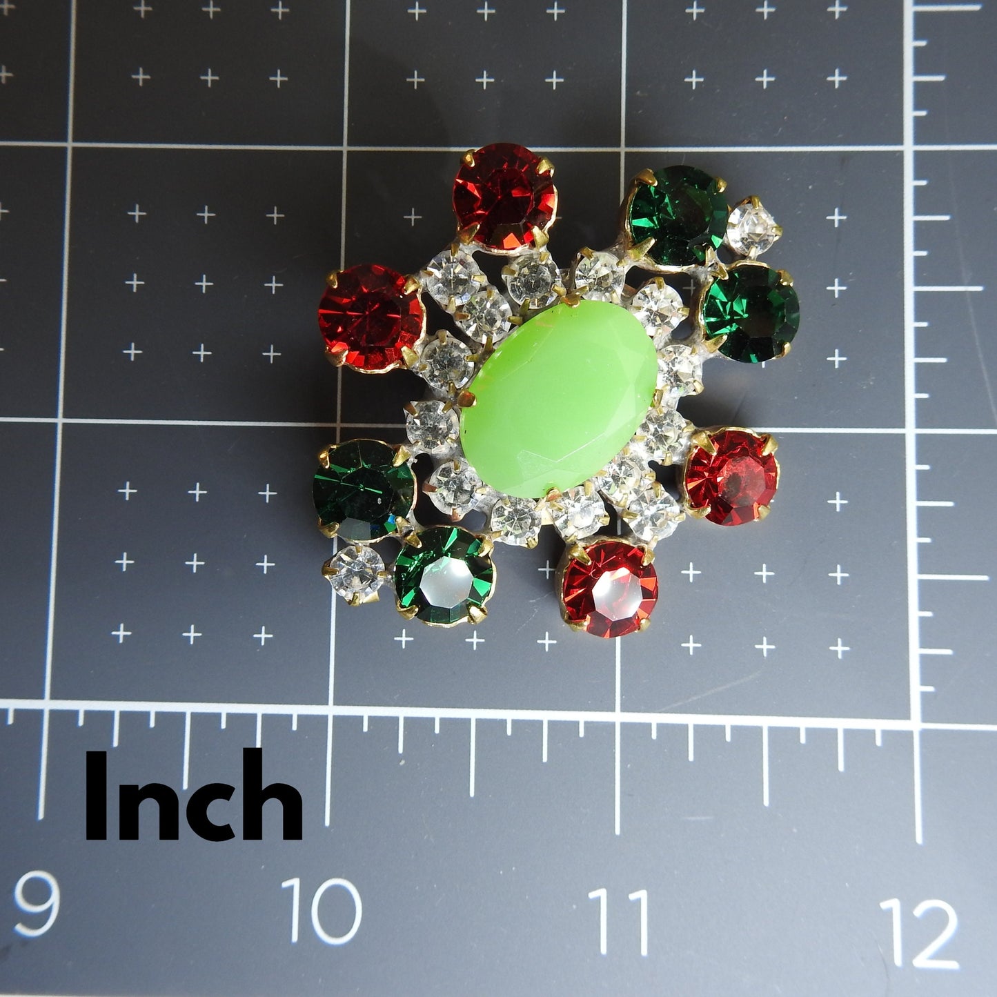 Green rhinestone glass button