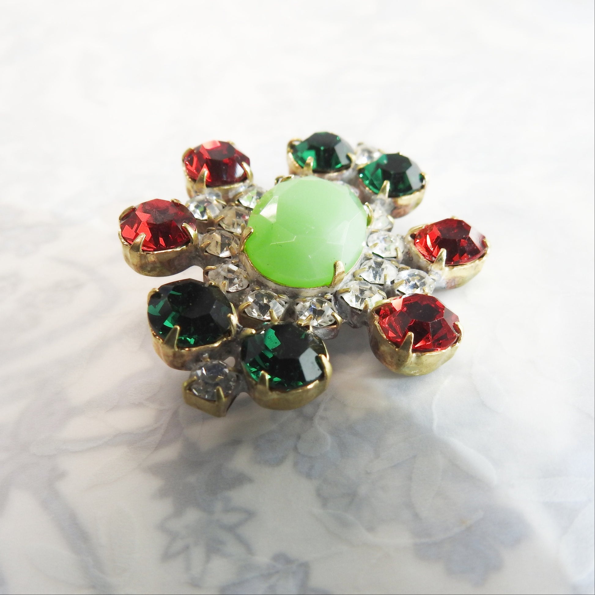 Green rhinestone glass button