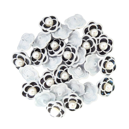 Bulk Purchase Deal: Set of 28 Fancy Camellia Flower Buttons with Pearls | Black, White, 23mm | Perfect for Home Decor, Classy Embellishments