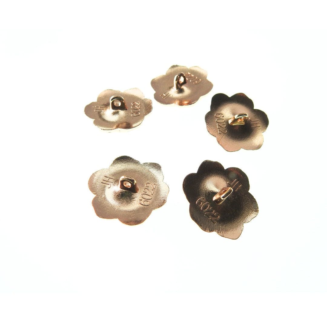 Camellia black flower buttons with a shank. Lot of 5 fancy buttons. Set of decorative embellishments to sew on. 23 mm