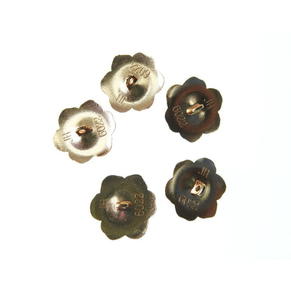 Camellia black flower buttons with a shank. Lot of 5 fancy buttons. Set of decorative embellishments to sew on. 23 mm