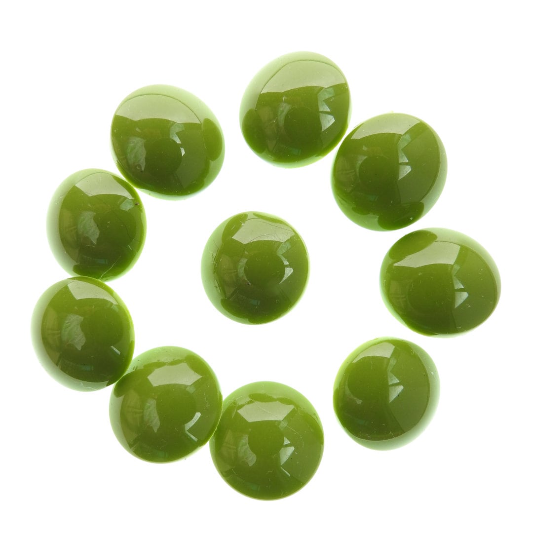 Round green buttons with shank. Olive green. For crafts and sewing on coats and dresses or knitting