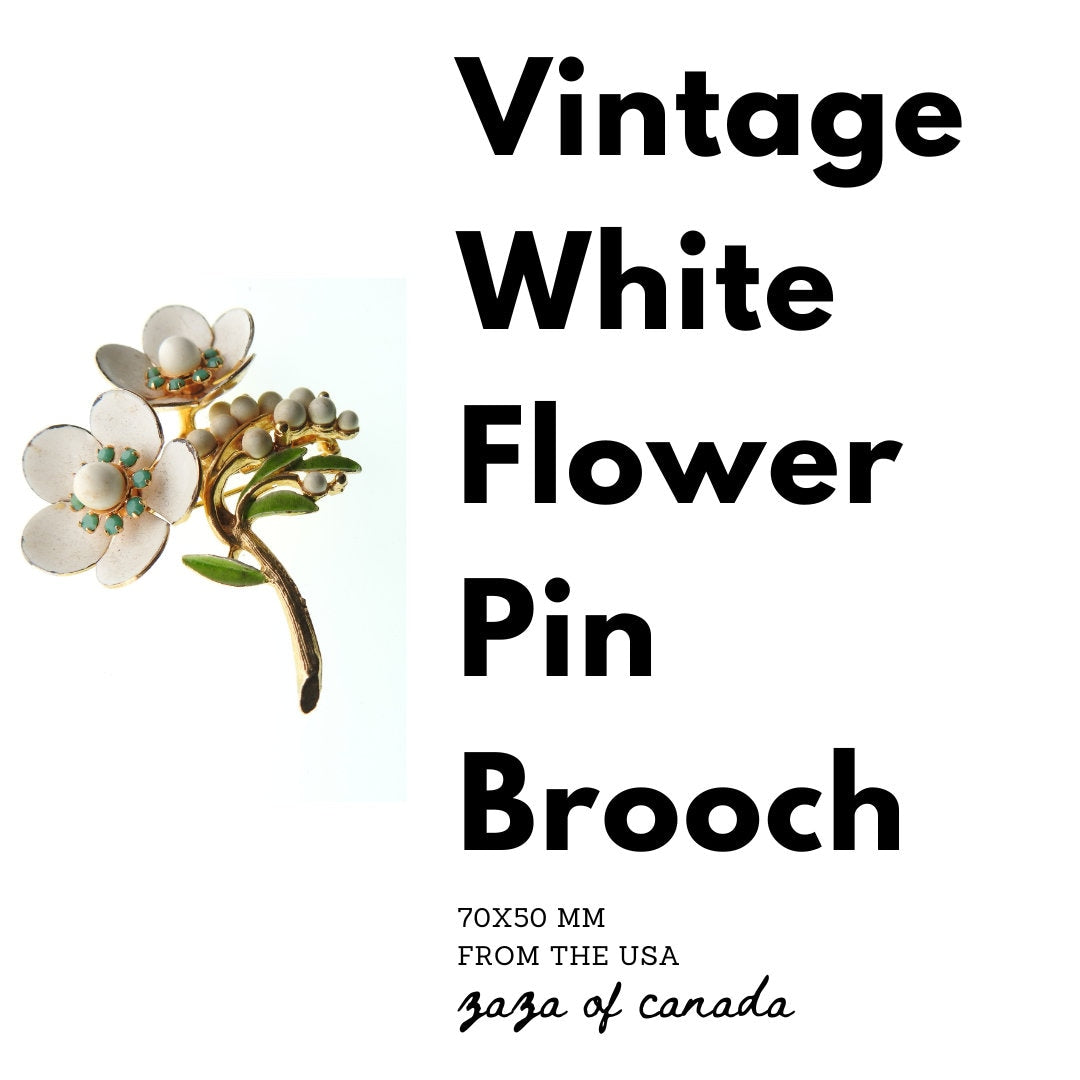 Eye-catching vintage White Flower Pin Brooch for women. Cute, Old-fashioned and Antique jewelry gift for wife, sister, friend, mother