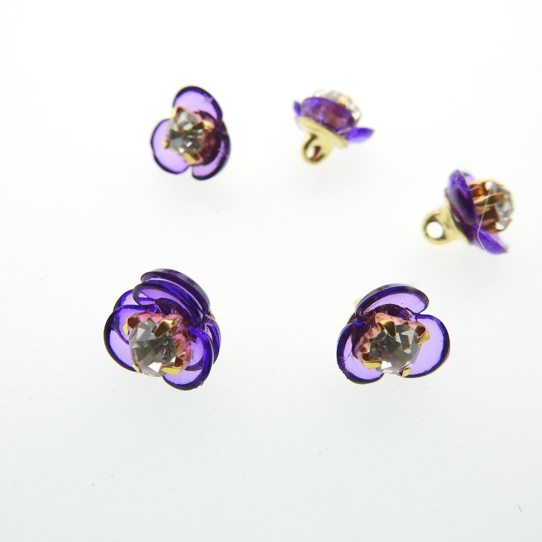 Cute purple button flowers with shank for floral sewing projects. 5 fancy buttons for crafting, embroidery, needlework, cuffs decor. 10 mm
